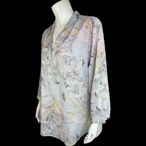 Jaclyn Smith Collection Women's XL Balloon Sleeve Lightweight Blouse Zip-Front - Picture 4 of 14